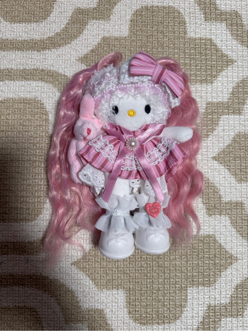 Hello Kitty Pink Plush Doll Keychain Bag charm with Bow and Bunny
